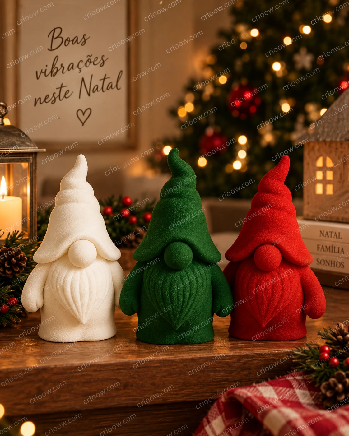 Kit 3 Gnomos Natalinos Decorativos