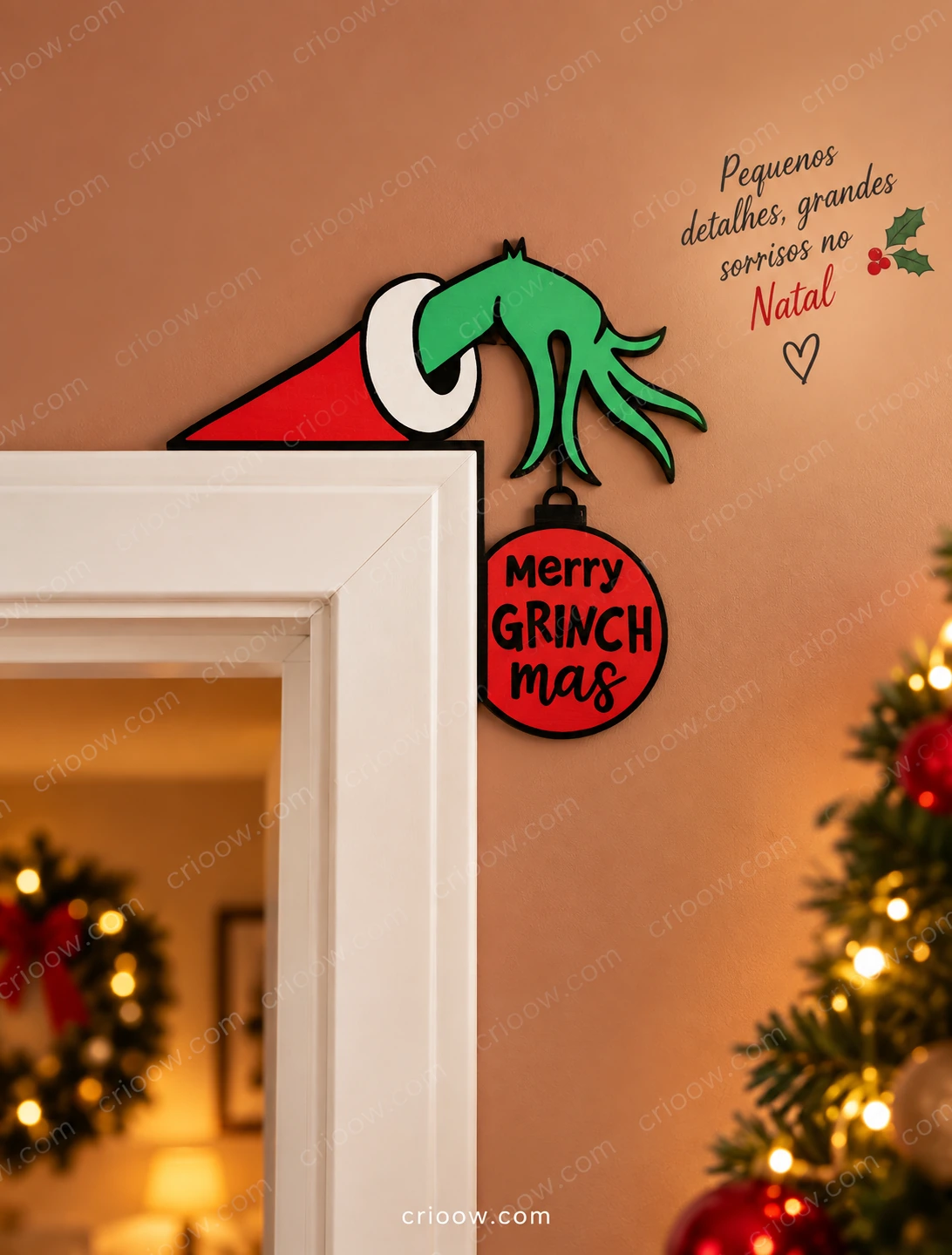 Enfeite Grinch Merry Christmas para Porta