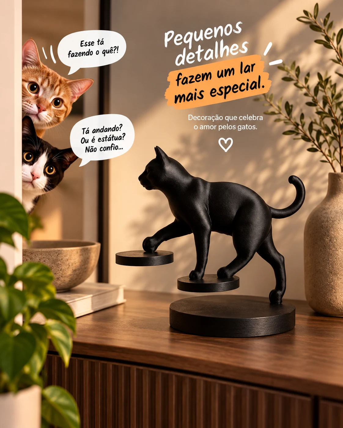 Escultura Gato Equilibrista Minimalista