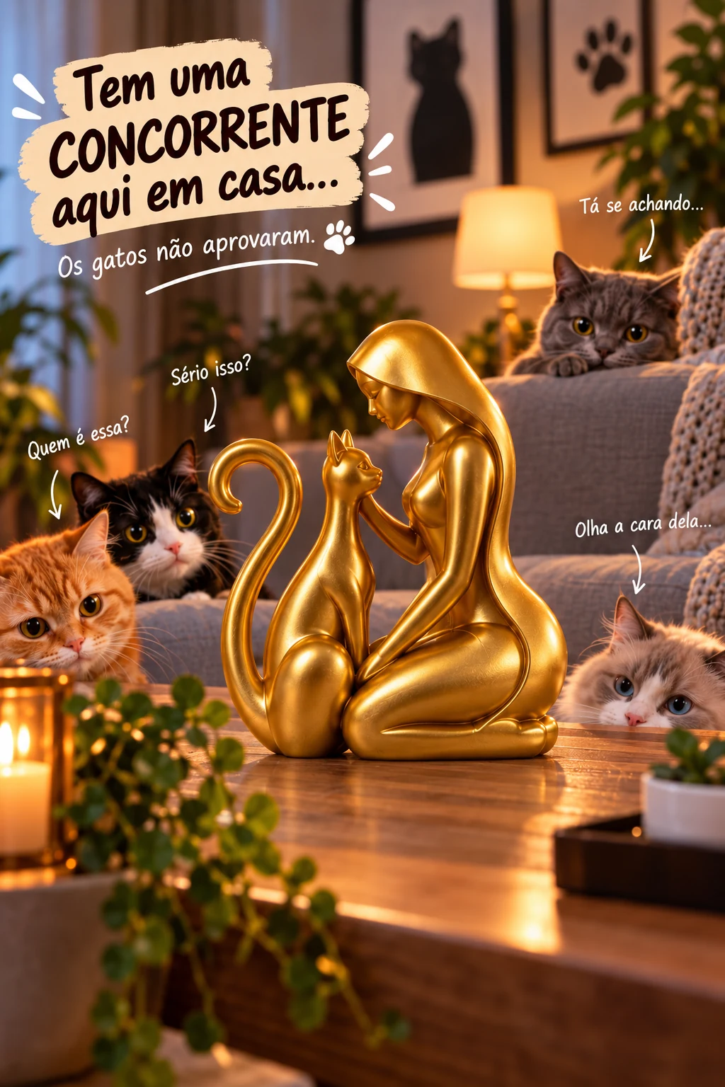 Escultura Mulher Abraçando Gato