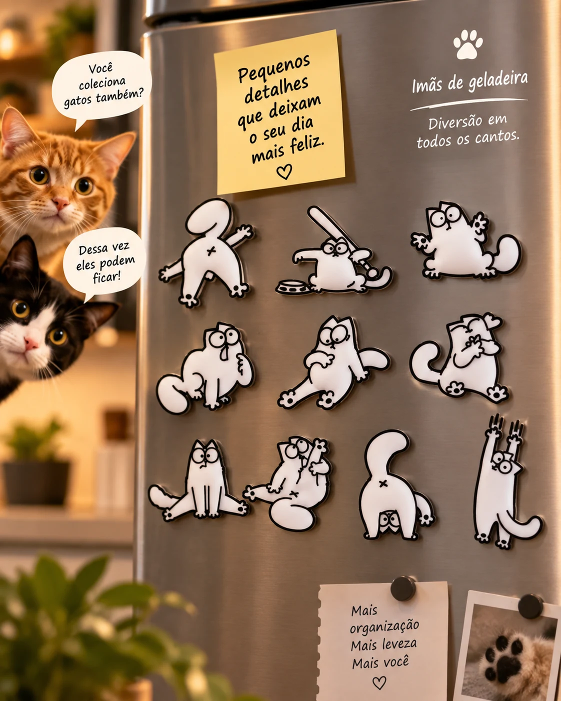 Kit de Ímãs de Geladeira Gatos Divertidos