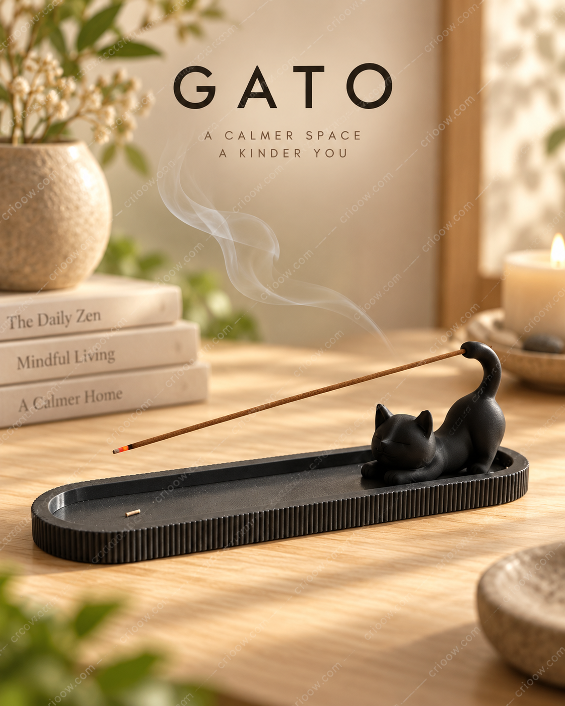 Porta-incenso Gato Brincando com a Vareta