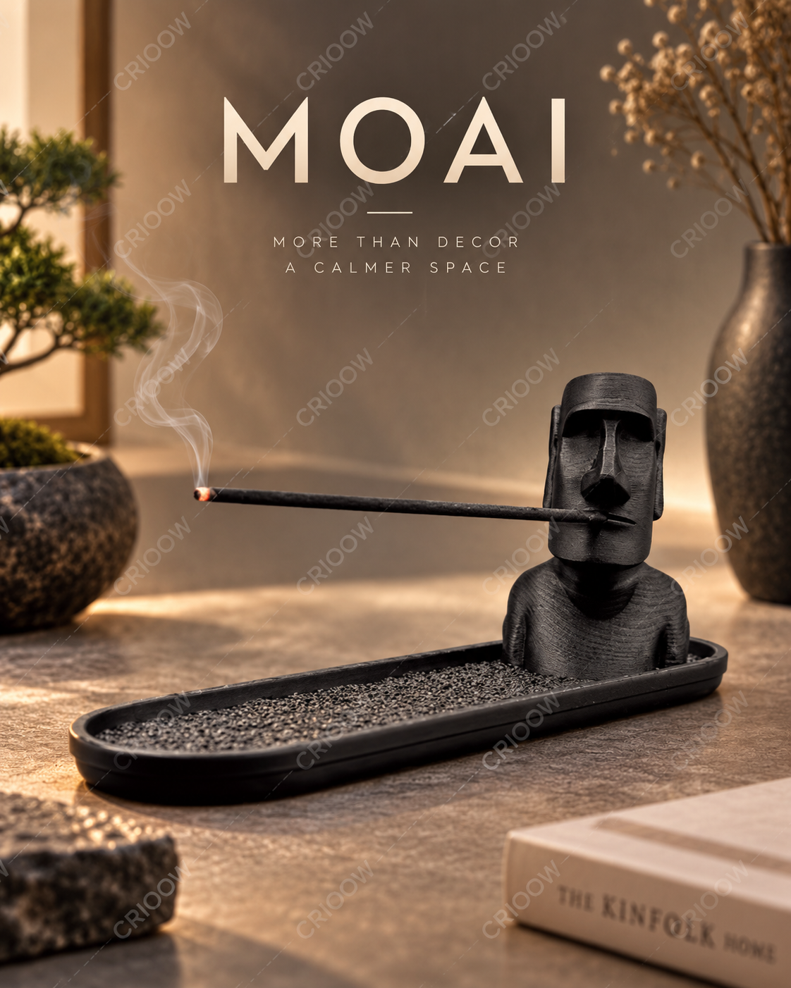 Porta-incenso Moai com Base Coletora