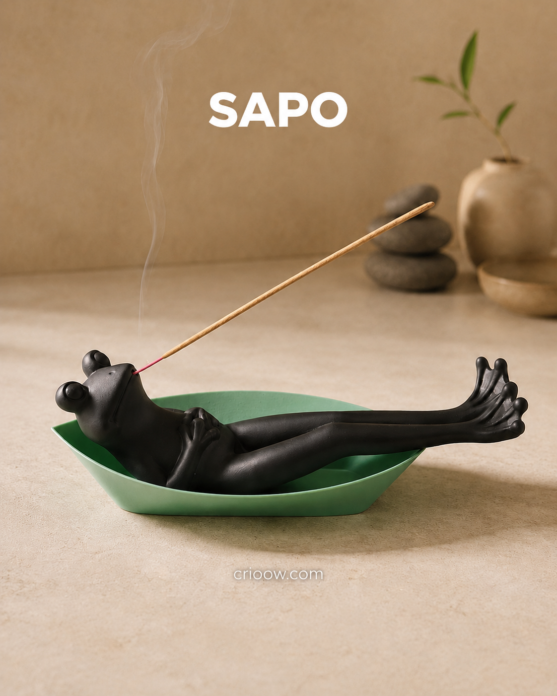 Porta-incenso Sapo Relaxando na Folha
