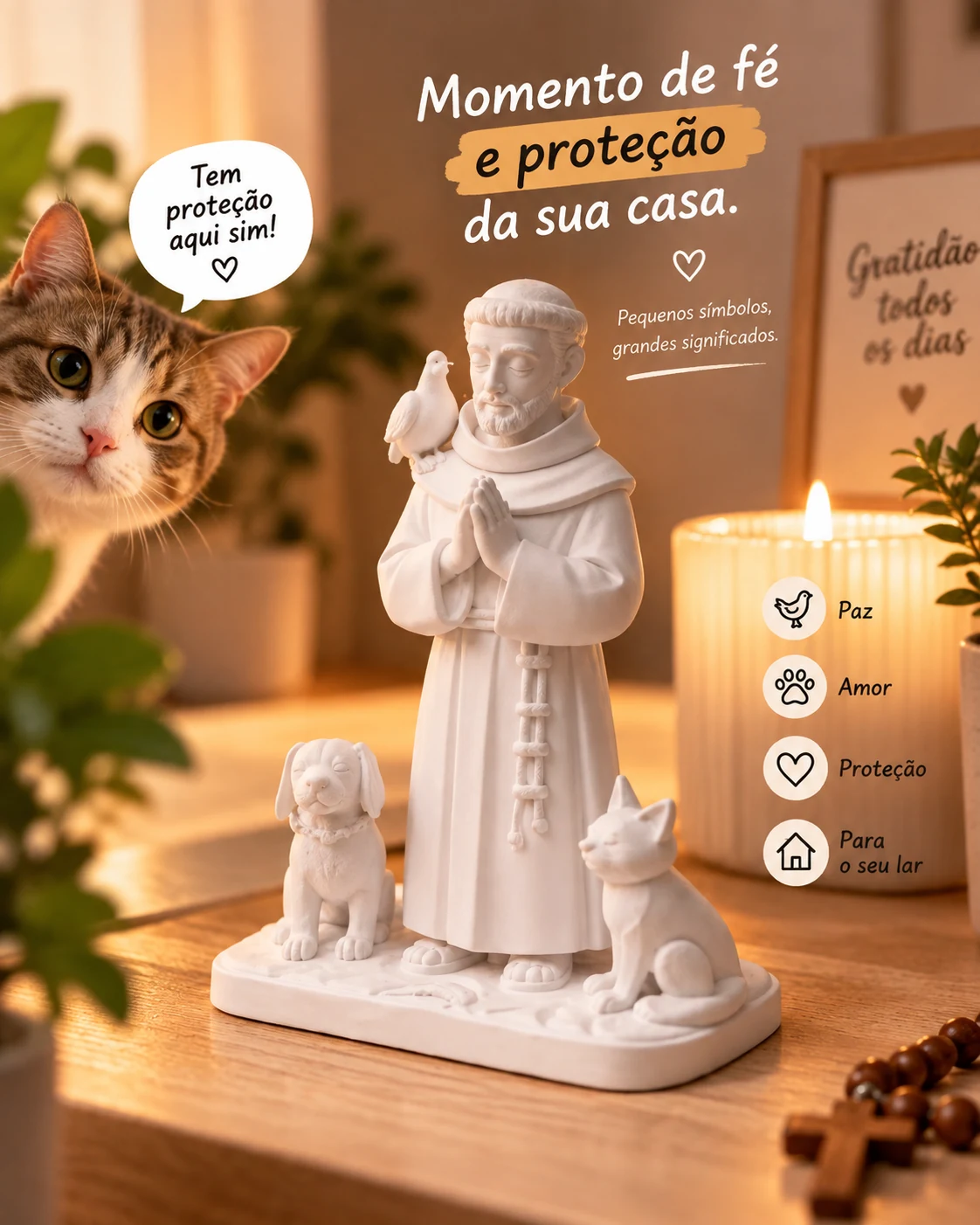 Escultura São Francisco com Gato e Cachorro