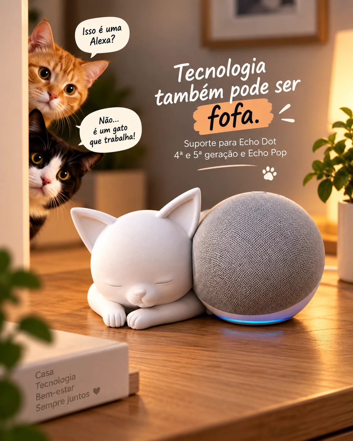 Suporte Gato para Echo Dot e Echo Pop