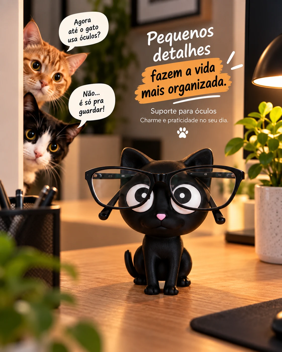Porta-Óculos Gato para Mesa